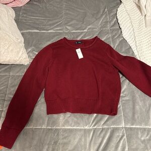 GAP Burgundy Crew Neck Cropped Sweater
